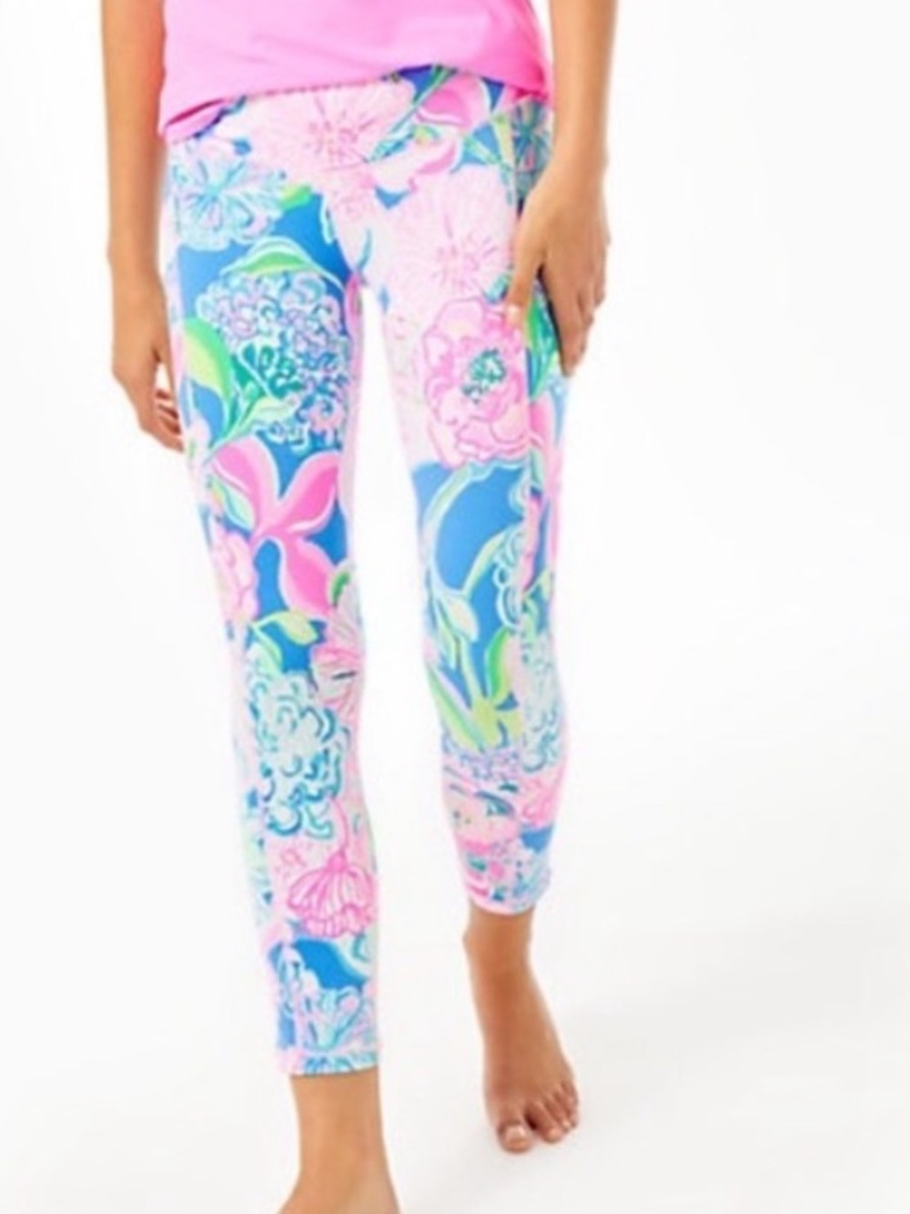 LILLY PULITZER Sz M Weekender Midi Leggings PEONY FOR YOUR THOUGHTS